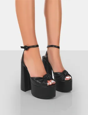 Knot On Black Pu Knotted Platform High Heeled Sandals